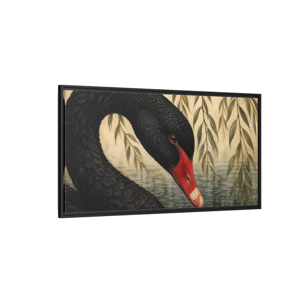 Side Mockup 5. Animals Black Swan Black Swan Willow shown as stretched canvas wall art