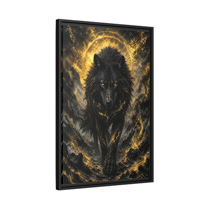 Side Mockup 14. Animals Black Wolf Black And Gold shown as stretched canvas wall art