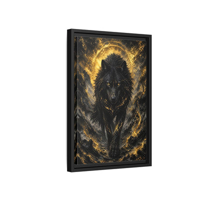 Side Mockup 6. Animals Black Wolf Black And Gold shown as stretched canvas wall art