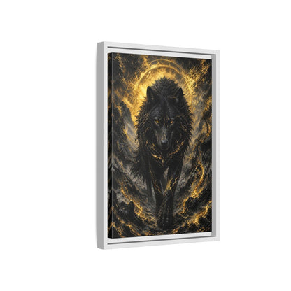 Side Mockup 4. Animals Black Wolf Black And Gold shown as stretched canvas wall art