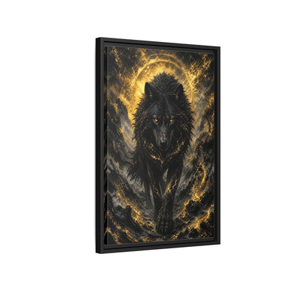 Side Mockup 3. Animals Black Wolf Black And Gold shown as stretched canvas wall art