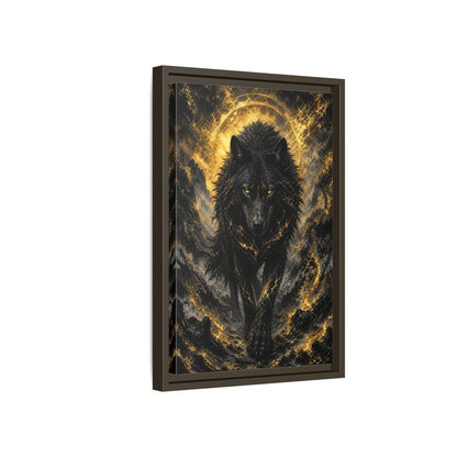 Side Mockup 5. Animals Black Wolf Black And Gold shown as stretched canvas wall art