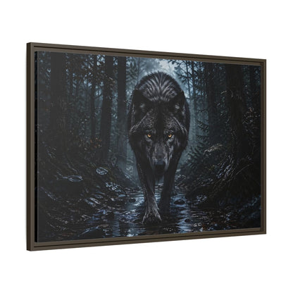 Main Mockup. Animals Black Wolf Black Wolf shown as stretched canvas wall art