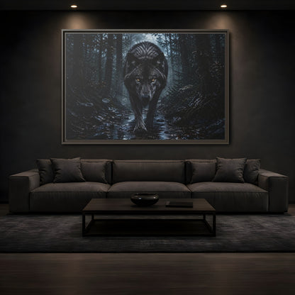 Mockup 3. Animals Black Wolf Black Wolf shown as stretched canvas wall art