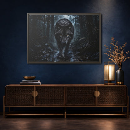 Mockup 4. Animals Black Wolf Black Wolf shown as stretched canvas wall art