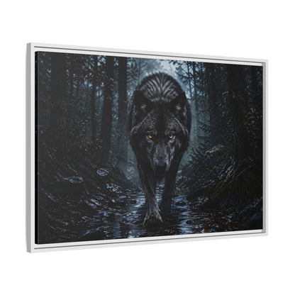 Side Mockup 9. Animals Black Wolf Black Wolf shown as stretched canvas wall art