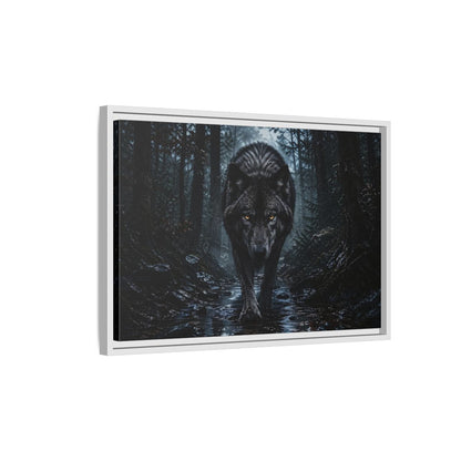 Side Mockup 1. Animals Black Wolf Black Wolf shown as stretched canvas wall art