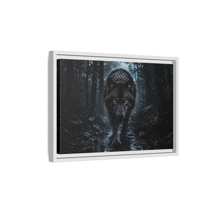 Side Mockup 4. Animals Black Wolf Black Wolf shown as stretched canvas wall art