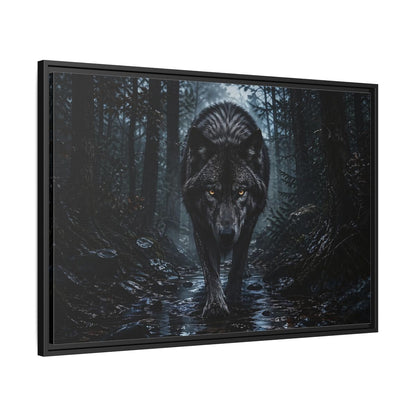 Side Mockup 13. Animals Black Wolf Black Wolf shown as stretched canvas wall art