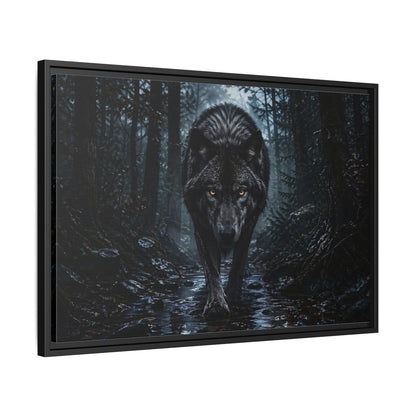 Side Mockup 14. Animals Black Wolf Black Wolf shown as stretched canvas wall art