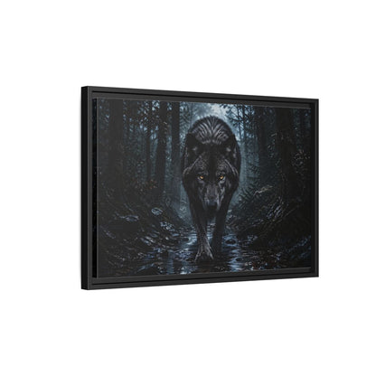 Side Mockup 3. Animals Black Wolf Black Wolf shown as stretched canvas wall art