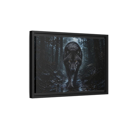 Side Mockup 6. Animals Black Wolf Black Wolf shown as stretched canvas wall art