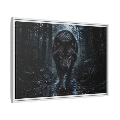 Side Mockup 10. Animals Black Wolf Black Wolf shown as stretched canvas wall art