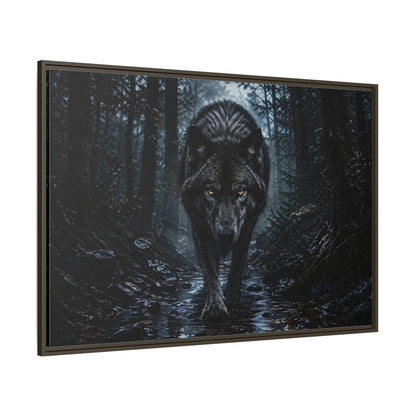 Side Mockup 8. Animals Black Wolf Black Wolf shown as stretched canvas wall art