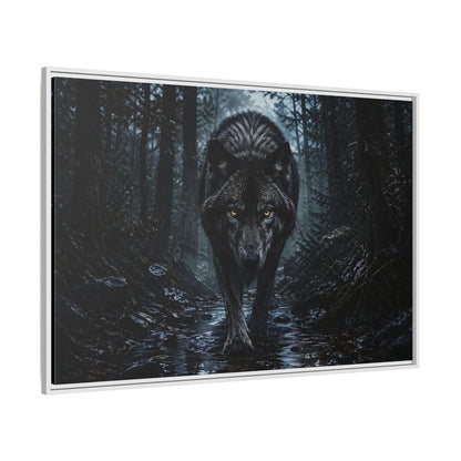Side Mockup 7. Animals Black Wolf Black Wolf shown as stretched canvas wall art