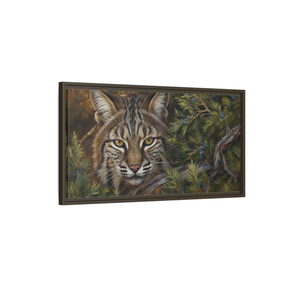 Main Mockup. Animals Bobcat Brown And Green Wildlife shown as stretched canvas wall art
