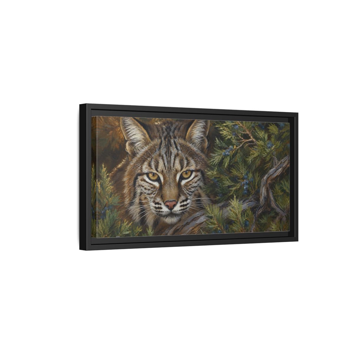 Side Mockup 8. Animals Bobcat Brown And Green Wildlife shown as stretched canvas wall art