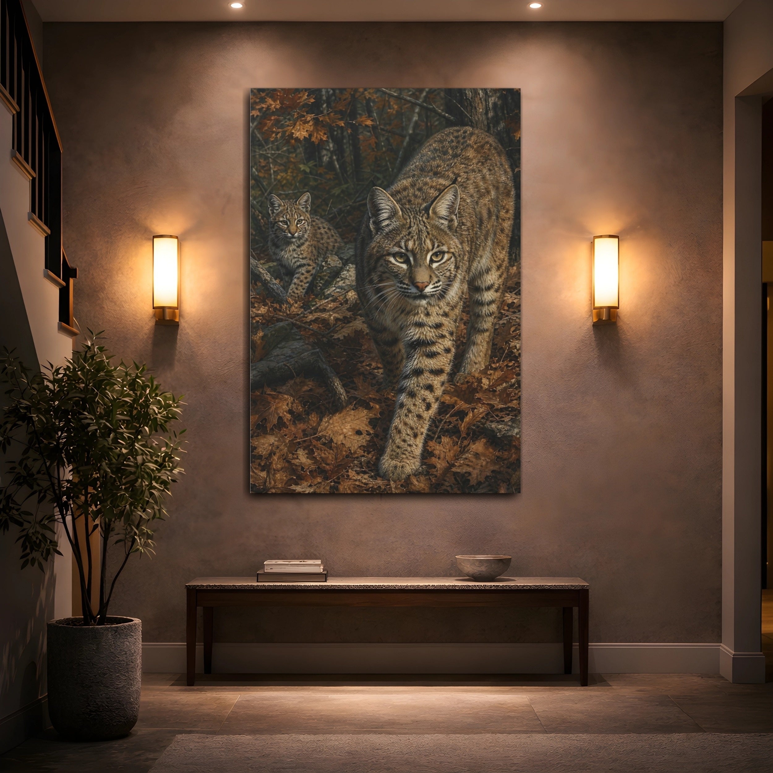 Mockup 2. Animals Bobcats Brown Bobcats shown as stretched canvas wall art