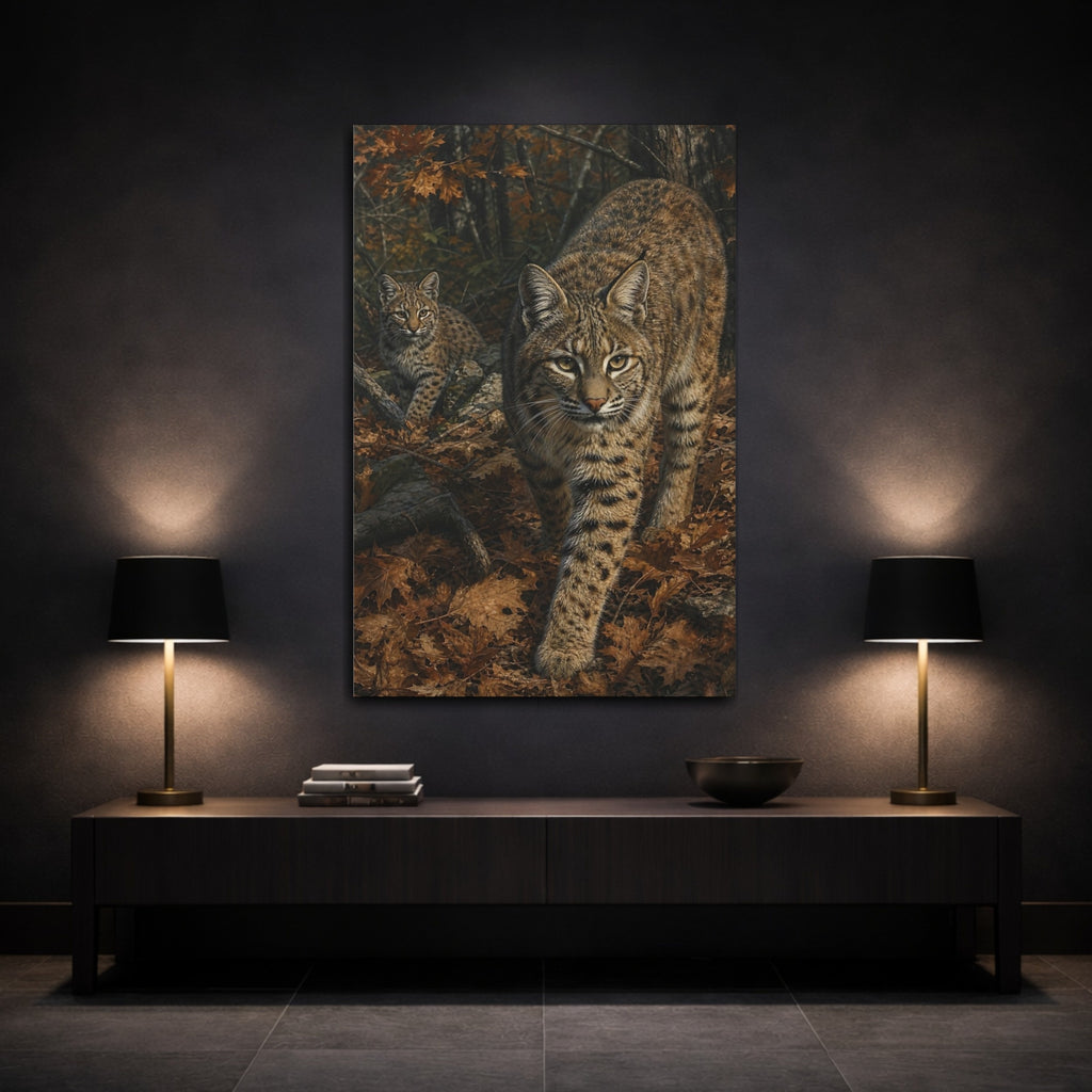 Mockup 3. Animals Bobcats Brown Bobcats shown as stretched canvas wall art