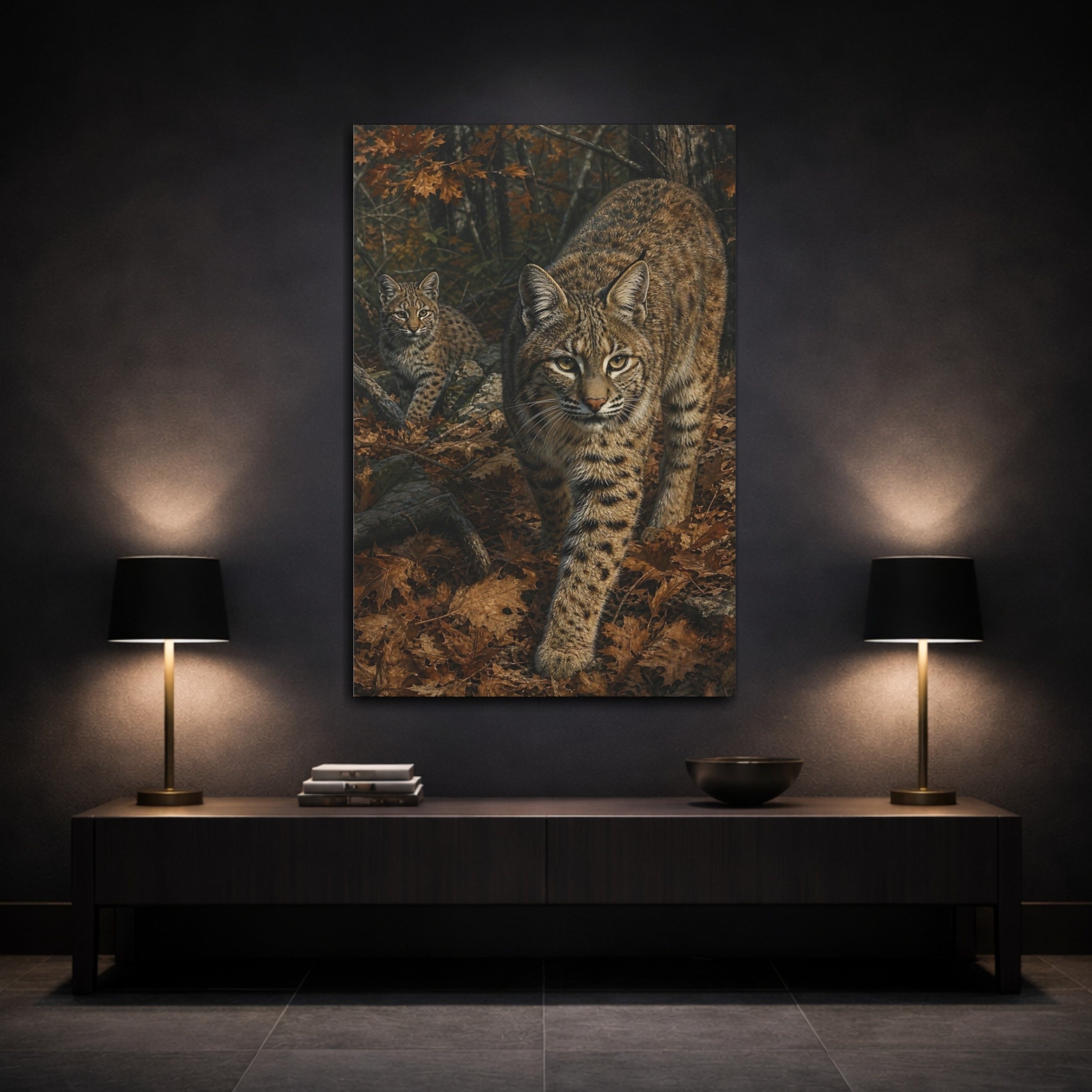 Mockup 3. Animals Bobcats Brown Bobcats shown as stretched canvas wall art