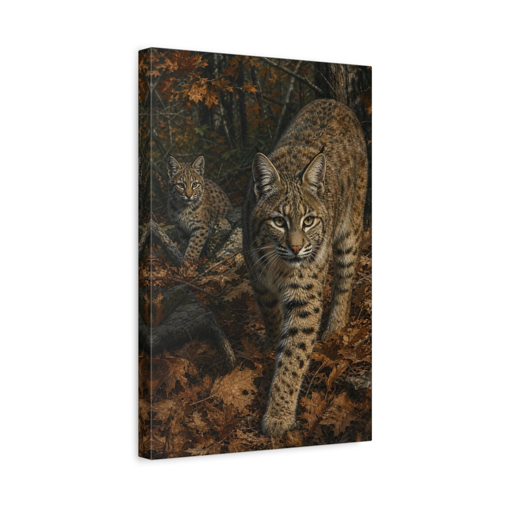 Side Mockup 4. Animals Bobcats Brown Bobcats shown as stretched canvas wall art