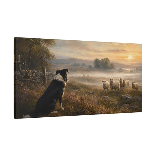 Main Mockup. Animals Border Collie Misty Field Dog shown as stretched canvas wall art
