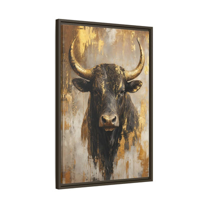 Side Mockup 11. Animals Bull Black And Gold shown as stretched canvas wall art