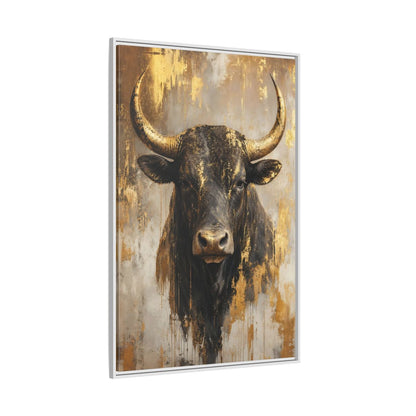 Side Mockup 7. Animals Bull Black And Gold shown as stretched canvas wall art