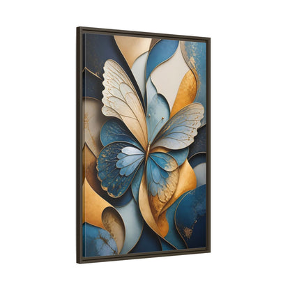 Animals Butterfly Blue Gold Framed Canvas Wall Art - Living Room Decor shown as canvas wall art