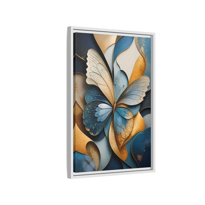 Animals Butterfly Blue Gold Framed Canvas Wall Art - Living Room Decor shown as canvas wall art