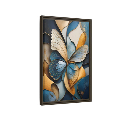 Animals Butterfly Blue Gold Framed Canvas Wall Art - Living Room Decor shown as canvas wall art