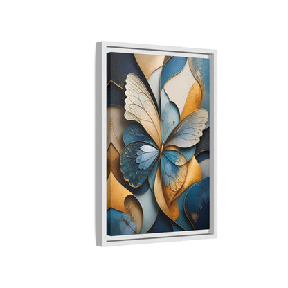 Animals Butterfly Blue Gold Framed Canvas Wall Art - Living Room Decor shown as canvas wall art