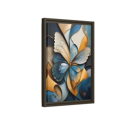 Animals Butterfly Blue Gold Framed Canvas Wall Art - Living Room Decor shown as canvas wall art