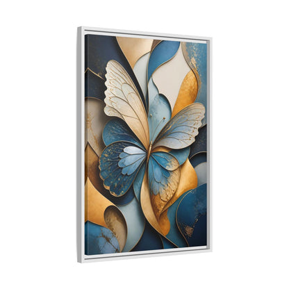 Animals Butterfly Blue Gold Framed Canvas Wall Art - Living Room Decor shown as canvas wall art