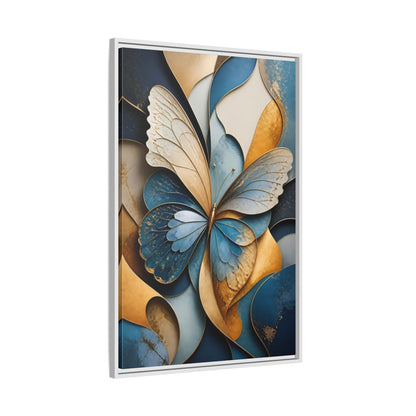 Animals Butterfly Blue Gold Framed Canvas Wall Art - Living Room Decor shown as canvas wall art