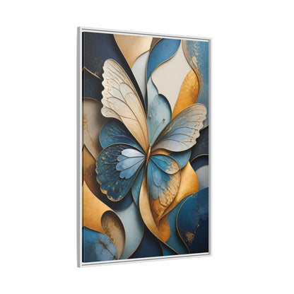 Animals Butterfly Blue Gold Framed Canvas Wall Art - Living Room Decor shown as canvas wall art