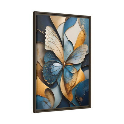 Animals Butterfly Blue Gold Framed Canvas Wall Art - Living Room Decor shown as canvas wall art