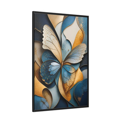 Animals Butterfly Blue Gold Framed Canvas Wall Art - Living Room Decor shown as canvas wall art