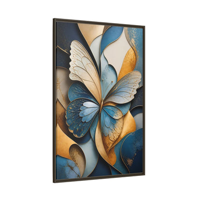 Animals Butterfly Blue Gold Framed Canvas Wall Art - Living Room Decor shown as canvas wall art