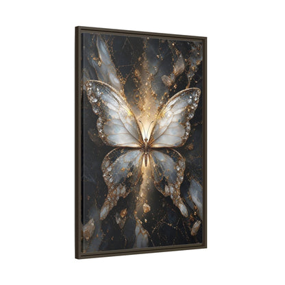 Main Mockup. Animals Butterfly Gold And Gray Butterfly shown as stretched canvas wall art