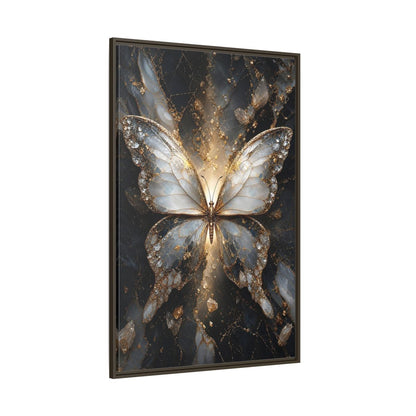 Side Mockup 8. Animals Butterfly Gold And Gray Butterfly shown as stretched canvas wall art