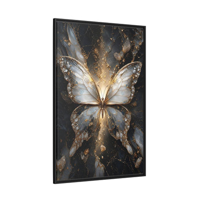 Side Mockup 12. Animals Butterfly Gold And Gray Butterfly shown as stretched canvas wall art