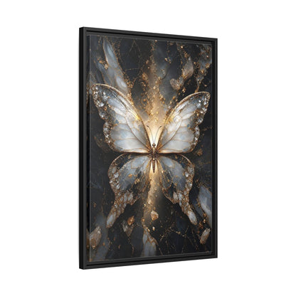 Side Mockup 14. Animals Butterfly Gold And Gray Butterfly shown as stretched canvas wall art