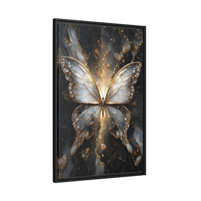 Side Mockup 13. Animals Butterfly Gold And Gray Butterfly shown as stretched canvas wall art