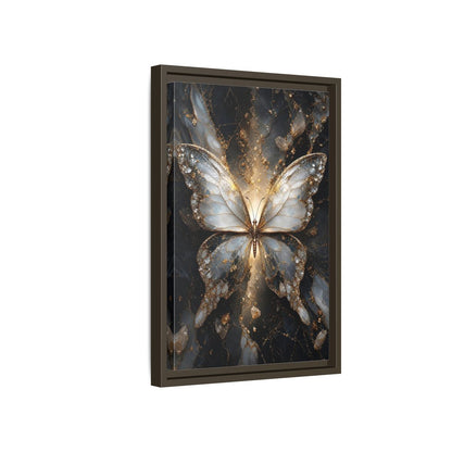 Side Mockup 5. Animals Butterfly Gold And Gray Butterfly shown as stretched canvas wall art