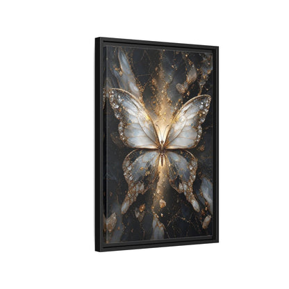 Side Mockup 3. Animals Butterfly Gold And Gray Butterfly shown as stretched canvas wall art