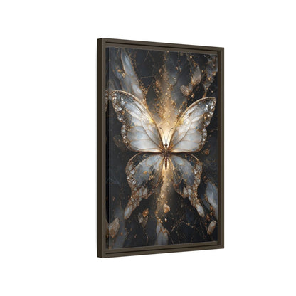 Side Mockup 2. Animals Butterfly Gold And Gray Butterfly shown as stretched canvas wall art