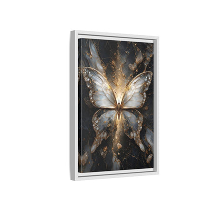 Side Mockup 4. Animals Butterfly Gold And Gray Butterfly shown as stretched canvas wall art