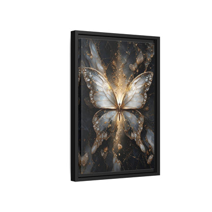 Side Mockup 6. Animals Butterfly Gold And Gray Butterfly shown as stretched canvas wall art