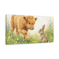 Side Mockup 3. Animals Calf, Rabbit Cute Animals Meadow shown as stretched canvas wall art